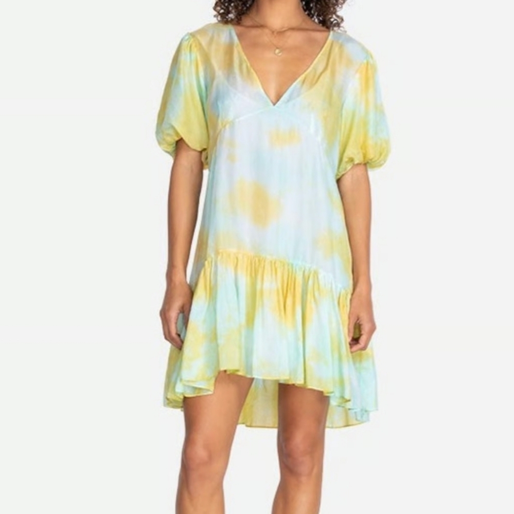JOHNNY WAS x Amanda Bond Alix Silk Dress Tie Dye Puff Sleeve Medium Large NWT